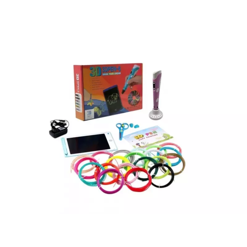 iLike Melt 3D rašiklio rinkinys pilnas komplektas 3D spausdinimo rašikliui, 3D PEN-7-1 rinkinys su trafaretais 5m x 20 spalvų rožinis