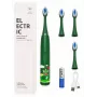 iLike Kids Sonic Electric Toothbrush, Waterproof, 5 Brush Heads (1+4 Replacement Heads), Battery Powered, Soft Bristles, Green Frog Design, Green