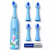 iLike Kids Sonic Electric Toothbrush, Waterproof, 5 Brush Heads (1+4 Replacement Heads), Battery Powered, Soft Bristles, Unicorn Design, Blue