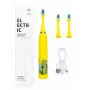 iLike Kids Rechargeable Sonic Electric Toothbrush, USB Charging, 3 Brush Heads (1+2 Replacement Heads), Soft Bristles, Waterproof, Yellow Crocodile Design