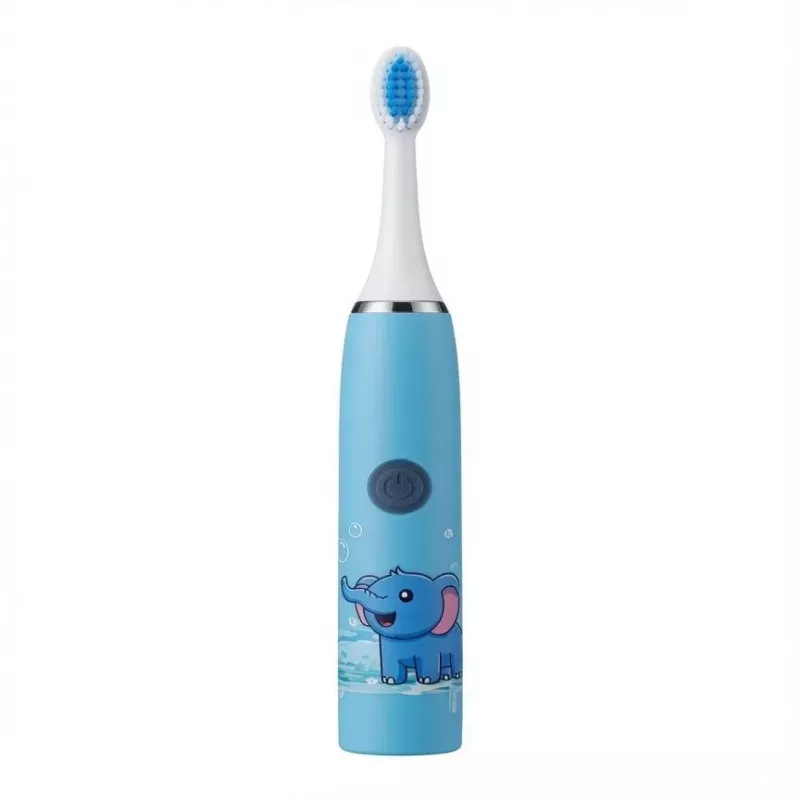 iLike Kids Rechargeable Sonic Electric Toothbrush, USB Charging, 3 Brush Heads (1+2 Replacement Heads), Soft Bristles, Waterproof, Blue Elephant Design Blue