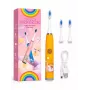 iLike Kids Rechargeable Sonic Electric Toothbrush, USB Charging, 3 Brush Heads (1+2 Replacement Heads), Soft Bristles, Waterproof, Cute Hamster Design Orange