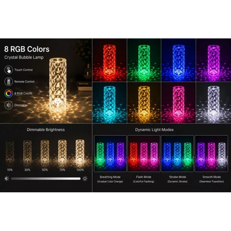 iLike Crystal Bubble Touch RGB LED stalinė lempa su Bluetooth garsiakalbiu