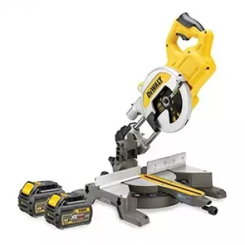 DEWALT DCS777T2-QW 216mm 54V XR FLEXVOLT belaidis kampinis pjūklas su 2 x 6.0Ah akumuliatoriais, greituoju įkrovikliu ir 40T TCT disku