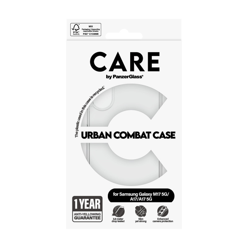 CARE by PanzerGlass Flagship UrbanCombat dėklas, skirtas Samsung Galaxy M17 5G / A17 / A17 5G, permatomas