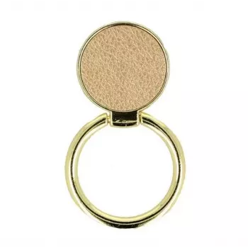 iLike Ring LEATHER UCH000526 Gold - Aukščiausios kokybės natūralios odos telefono laikiklis su 360° sukimu ir atraminėle