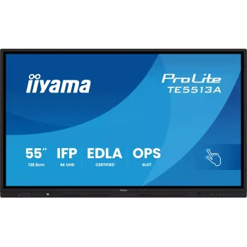 IIYAMA ProLite TE5513A-B3AG 55 inch 4K UHD IPS IR Touch Display 20 taškų multi-touch 350 cd/m² 8 ms HDMI DP USB-C VGA LAN RS232 garsiakalbiai VESA 400x400 juoda