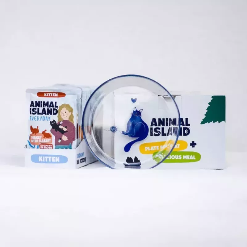 ANIMAL ISLAND Kitten Turkey & Rabbit 12x85g su papildomu lesinimo dubenėliu
