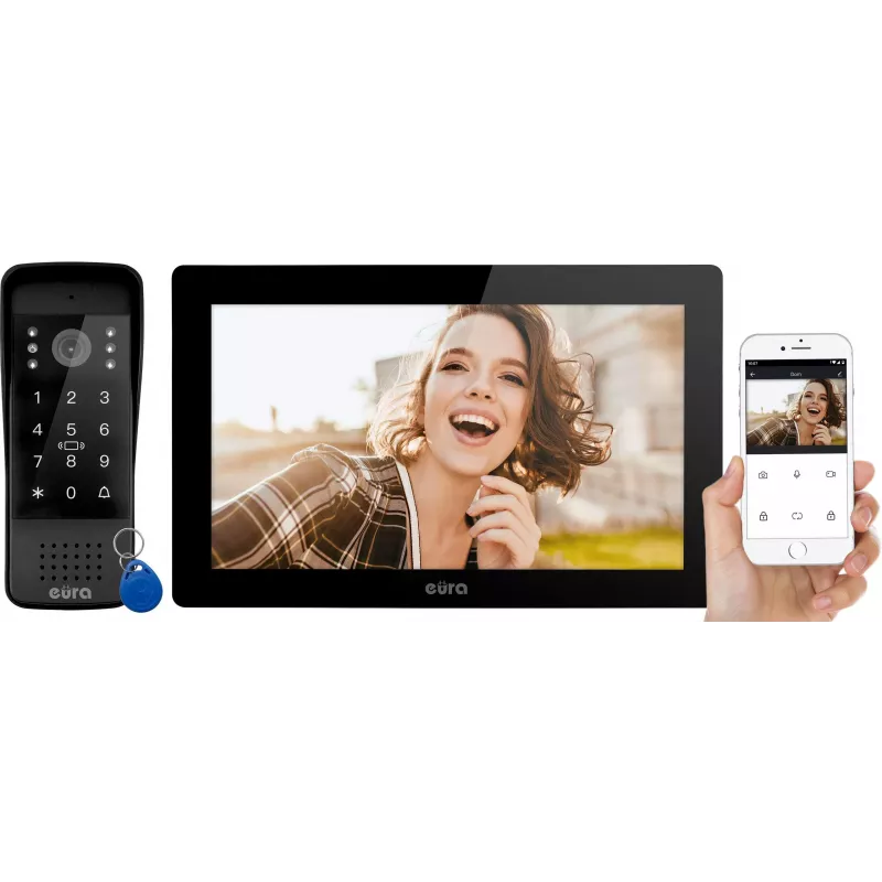 EURA VDP-86A3 10 colių juodas vaizdo domofono monitorius su Tuya Smart programa