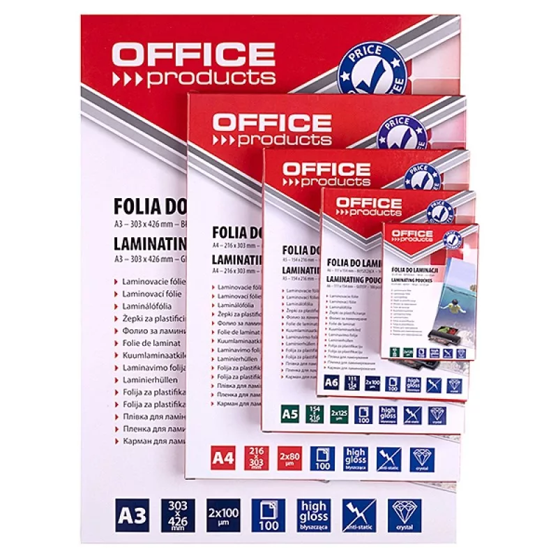 PBS OFFICE PRODUCTS Laminavimo plėvelė A3 2x100 mikronų blizgi 100 lapų skaidri