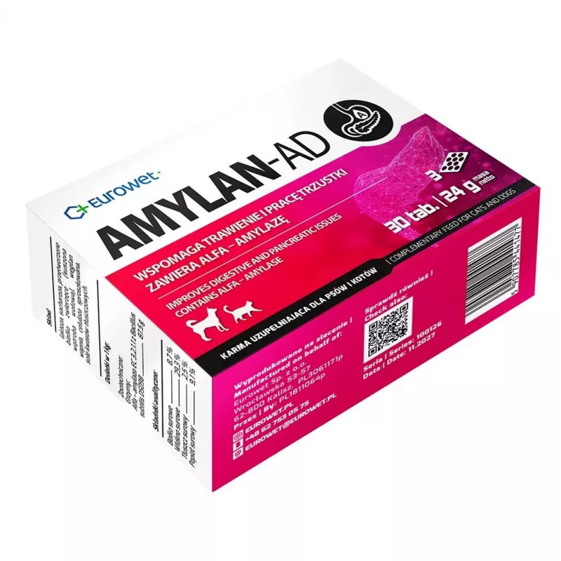 EUROWET Amylan-Ad Maisto Papildas Šunims ir Katėms - 30 Tablečių