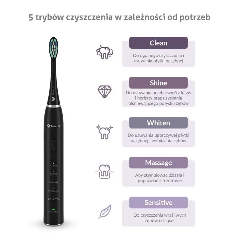 TLF TrueLife SonicBrush Clean30 Black suaugusiųjų osciliuojantis dantų šepetėlis