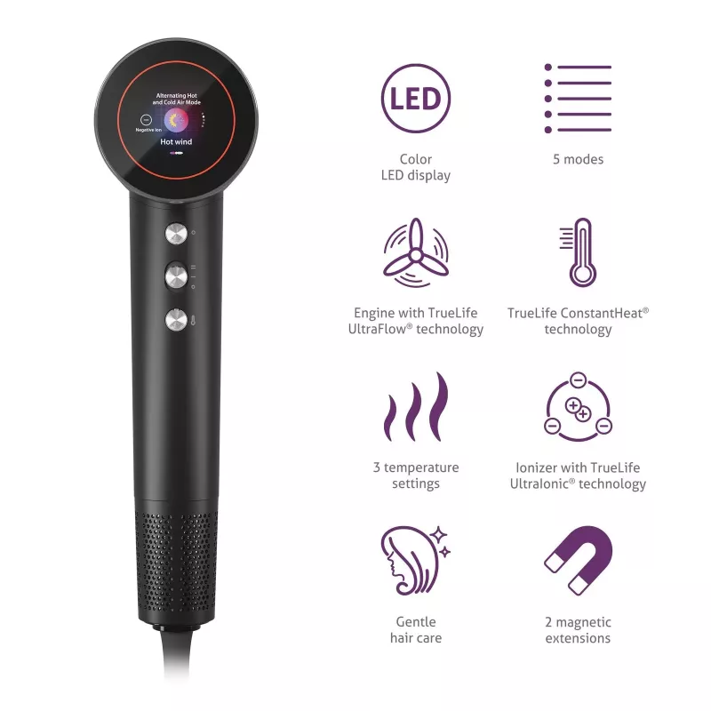 TLF TrueLife HairDryer D9 Plaukų džiovintuvas 1600 W Juoda