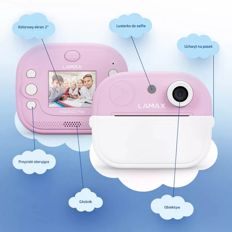 LAMAX InstaKid2 Play vaikų skaitmeninis fotoaparatas, rožinis, 2,0 inch IPS ekranas, Full HD vaizdo įrašas, 48 Mpx nuotraukos, microSD