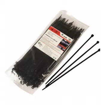 WKK Black UV-Stabilized Nylon Cable Ties 300x3.6mm 100 Pack