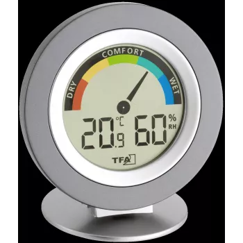 TFA 30.5019 Thermo-Hygrometer COSY - Skaitmeninis vidaus termometras ir drėgmės matuoklis su Max/Min atmintimi, komforto zonos indikatoriumi, LCD ekranu, baltas