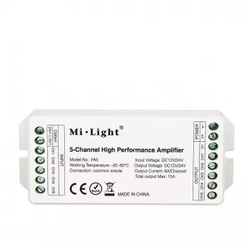 MIBOXER PA5 5 kanalų LED stiprintuvas 12-24V DC PWM RGB+CCT RGBWW RGB Dual White Single Color