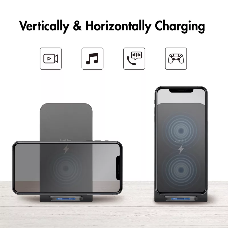 LogiLink Smartphone Stand & Wireless Charger Black