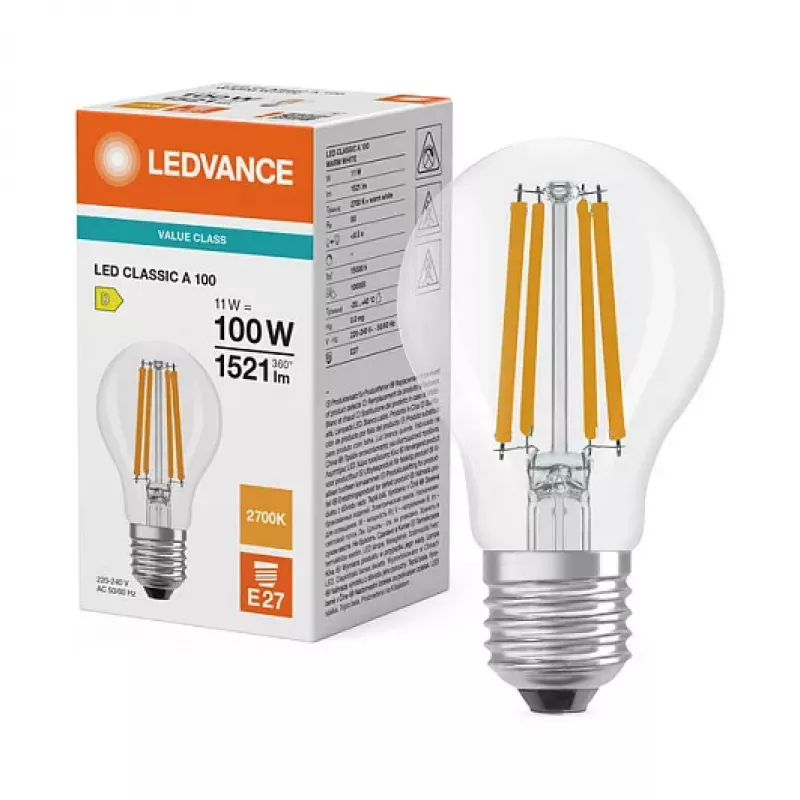 OSRAM LED Classic A 100 Filament P 11W 827 Clear E27 LED lempa, klasikinė lemputė