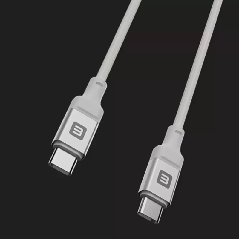 Evelatus USB-C į USB-C laidas 1,2 m 60W PD pintas nailonas baltas