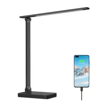 Lepro 310004 Stalo lempa (Juoda) - LED jutiklinis valdymas su USB įkrovimu, 10W, 400 liumenų, 5 spalvų temperatūros, 7 ryškumo lygiai, 60 minučių laikmatis, akių priežiūra be mirgėjimo