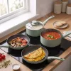 Progress BW14255G Neutrals 5 dalių keptuvių rinkinys – Kaltinis aliuminis, akmens efekto nelipni danga, tinka indukcinėms kaitlentėms