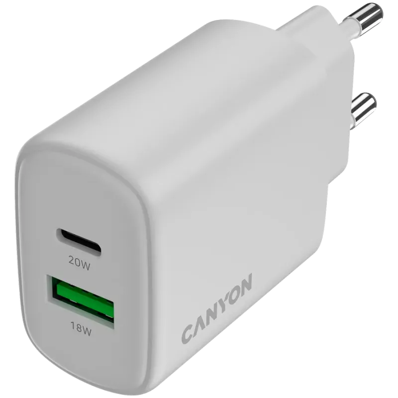CANYON OnCharge 200 20W 1xPD 1xQC EU White Wall Charger