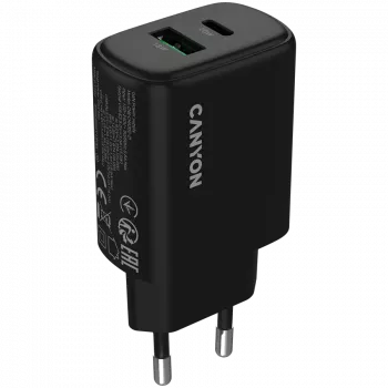 CANYON OnCharge 200 20W 1xPD 1xQC EU Black Wall Charger