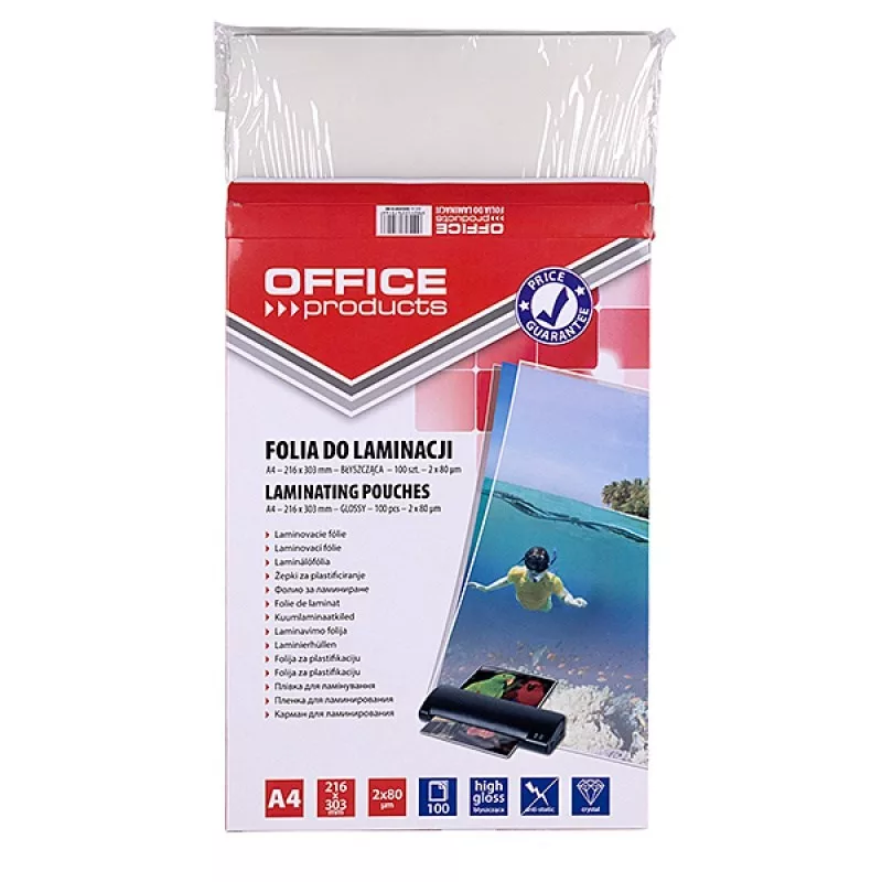 PBS CONNECT OFFICE PRODUCTS Laminavimo plėvelė A4 2x80 mikronų Blizgi 100 lapų Skaidri