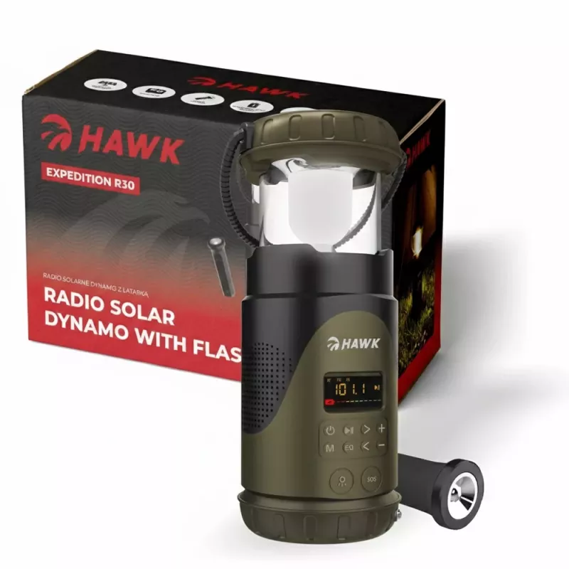Hawk HWRDI430GN Radijas Saulės Dinamo su Žibintuvėliu
