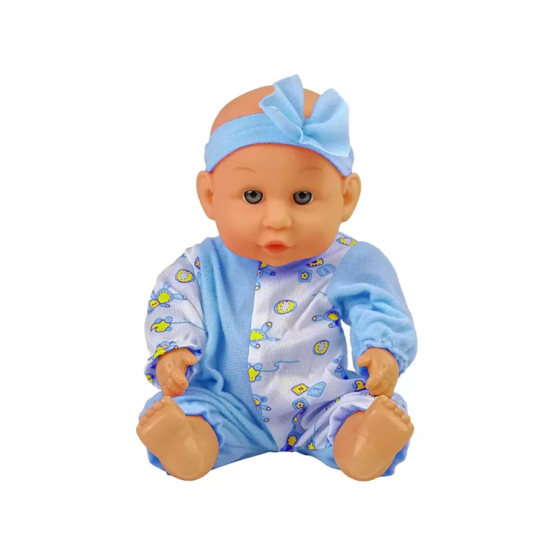 LEAN TOYS Mėlyna kūdikio lėlė su puoduku, geria ir šlapinasi, 24 cm