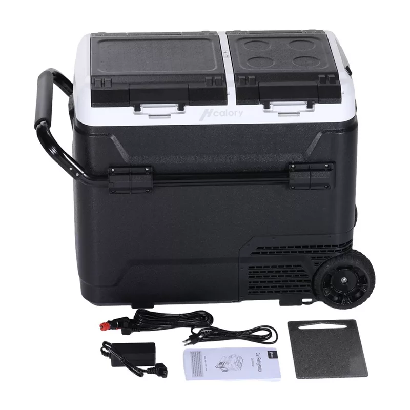 HCALORY P40M+ 40L automobilinis šaldytuvas su Bluetooth, DC 12V/24V, AC 100-240V, -20°C iki +20°C, skaitmeninis LCD ekranas, jutiklinis skydelis, USB prievadas