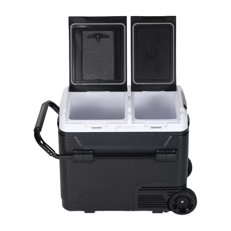 HCALORY P40M+ 40L automobilinis šaldytuvas su Bluetooth, DC 12V/24V, AC 100-240V, -20°C iki +20°C, skaitmeninis LCD ekranas, jutiklinis skydelis, USB prievadas