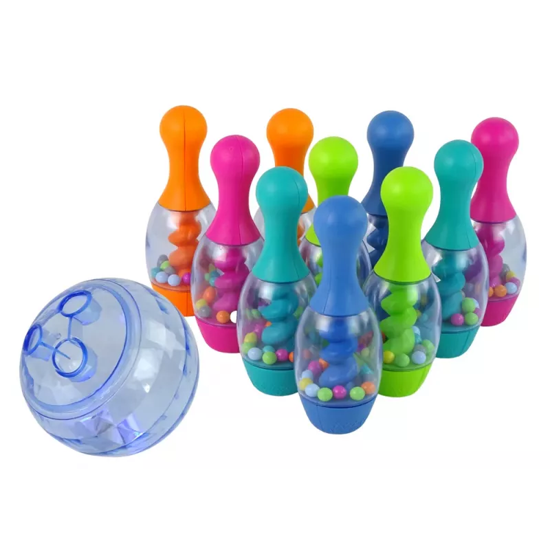 LEAN TOYS Įgūdžių žaidimas Boulingas su kamuoliais ir vaivorykštiniu stovu