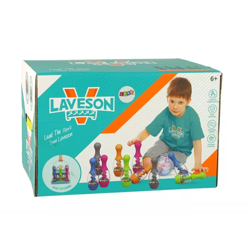 LEAN TOYS Įgūdžių žaidimas Boulingas su kamuoliais ir vaivorykštiniu stovu