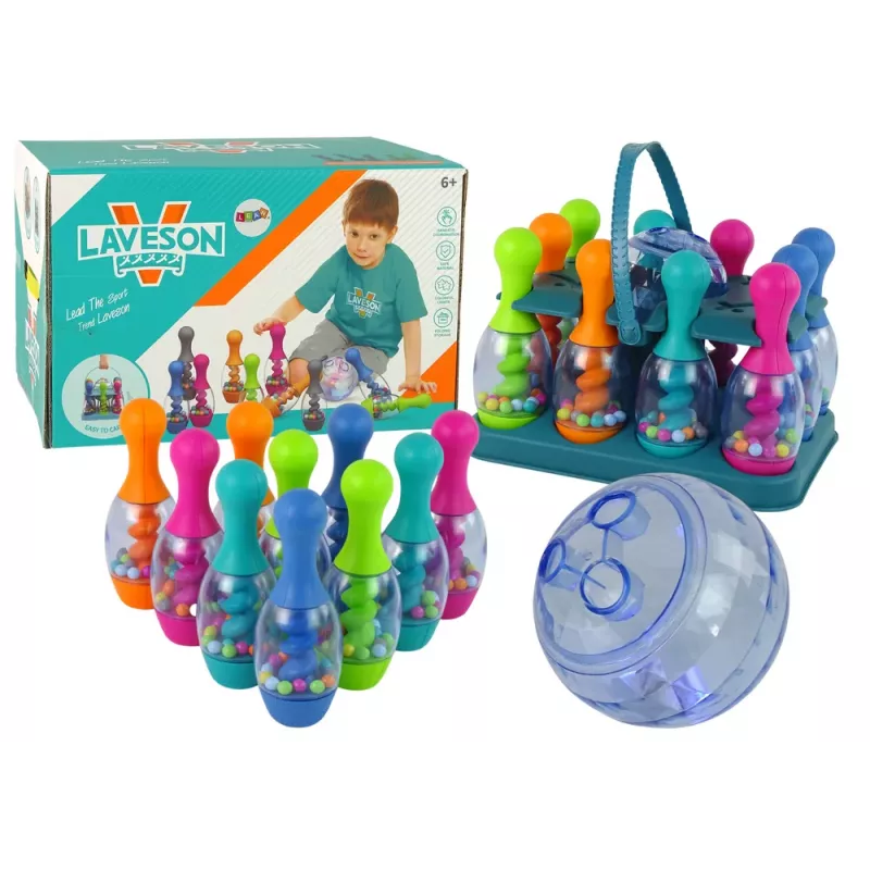 LEAN TOYS Įgūdžių žaidimas Boulingas su kamuoliais ir vaivorykštiniu stovu