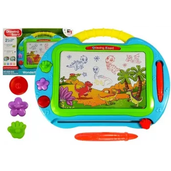 LEAN TOYS Magnetinė piešimo lenta su 3 antspaudais ir rašikliu