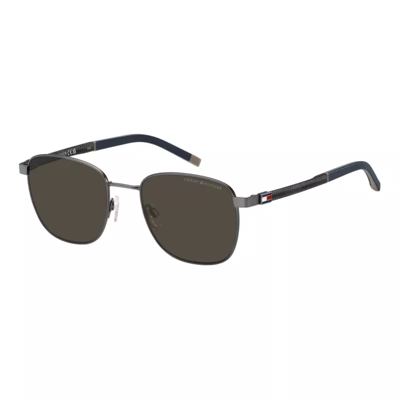 TOMMY HILFIGER TH-2138-S-SVK Vyriški stačiakampiai akiniai nuo saulės, juodas rėmelis, pilki lęšiai, 53/20/145 mm