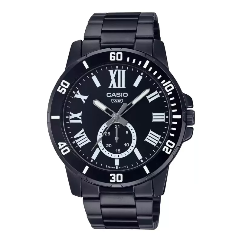 CASIO MTPVD200B1BUD Vyriškas analoginis kvarcinis laikrodis 45 mm Nerūdijantis plienas Juoda jonų danga