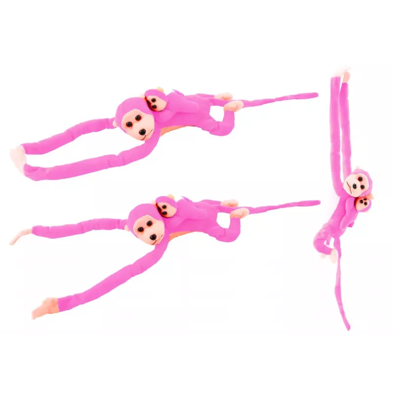 LEAN TOYS Mascot Plush Monkey with Baby, Pink 90 cm