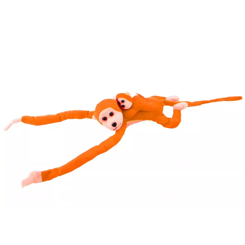 LEAN TOYS Mascot Plush Monkey with Baby, Orange 90 cm