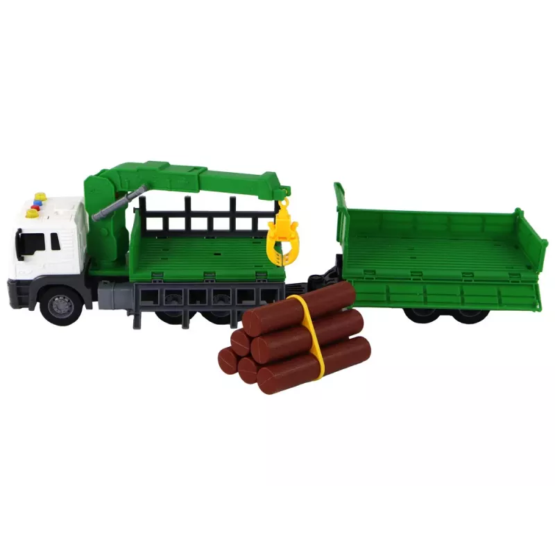 LEAN TOYS Sunkvežimis su kranu, trinties pavara, garsai, žalias, plastikas, 1:16
