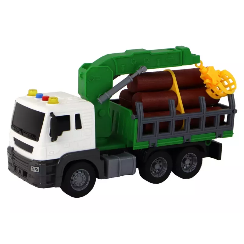 LEAN TOYS Sunkvežimis su kranu, trinties pavara, garsai, žalias, plastikas, 1:16