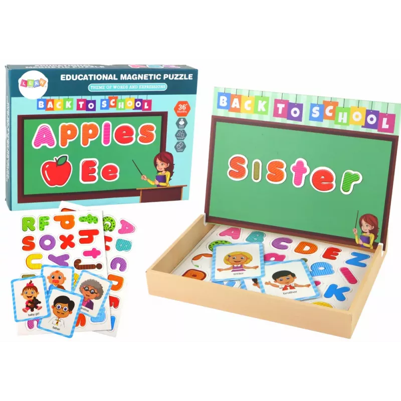 LEAN TOYS Edukacinis magnetinis dėlionės rinkinys su daugiafunkcine lenta, 100-120 dalių, gyvūnų tema, dvipusė balta ir juoda lenta, medinė dėžutė, nuo 3 metų