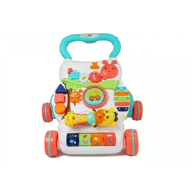 LEAN TOYS Edukacinis stūmikas kūdikiui su interaktyviu mikrofonu