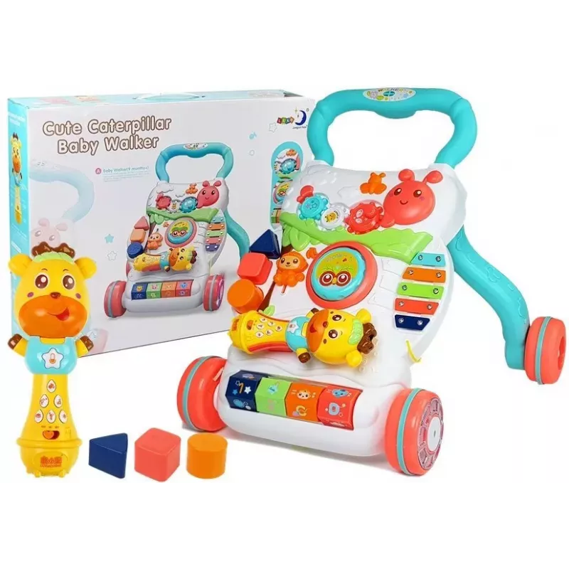 LEAN TOYS Edukacinis stūmikas kūdikiui su interaktyviu mikrofonu