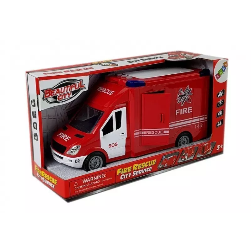 LEAN TOYS Gaisrinis automobilis su trinties pavara, garsu ir atsidarančiomis durimis