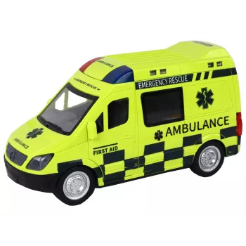 LEAN TOYS nuotolinio valdymo geltona greitosios pagalbos mašina su šviesomis
