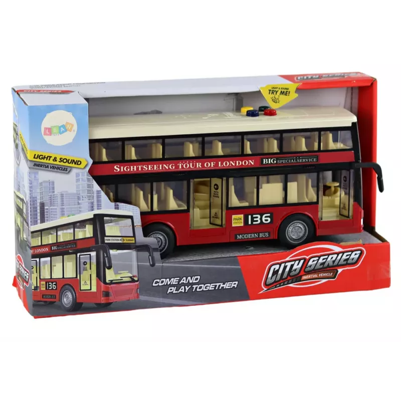 LEAN TOYS Double Decker City Bus Lights Sounds Red 1:16