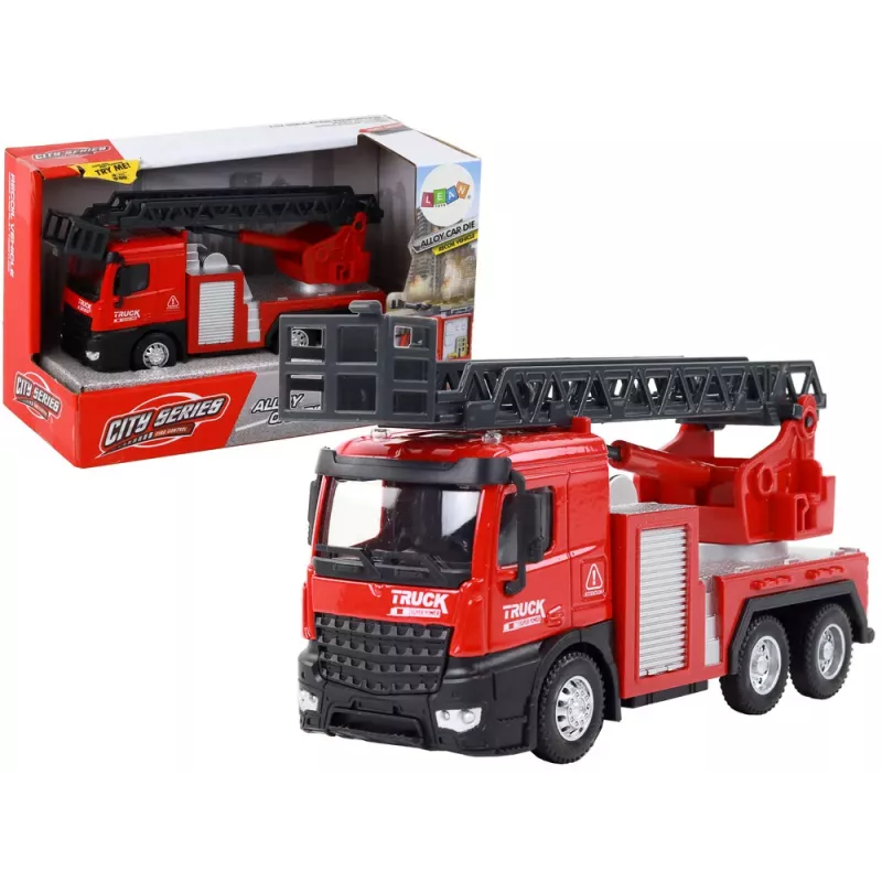 LEAN TOYS Raudonas gaisrinis automobilis su ištraukiamomis kopėčiomis